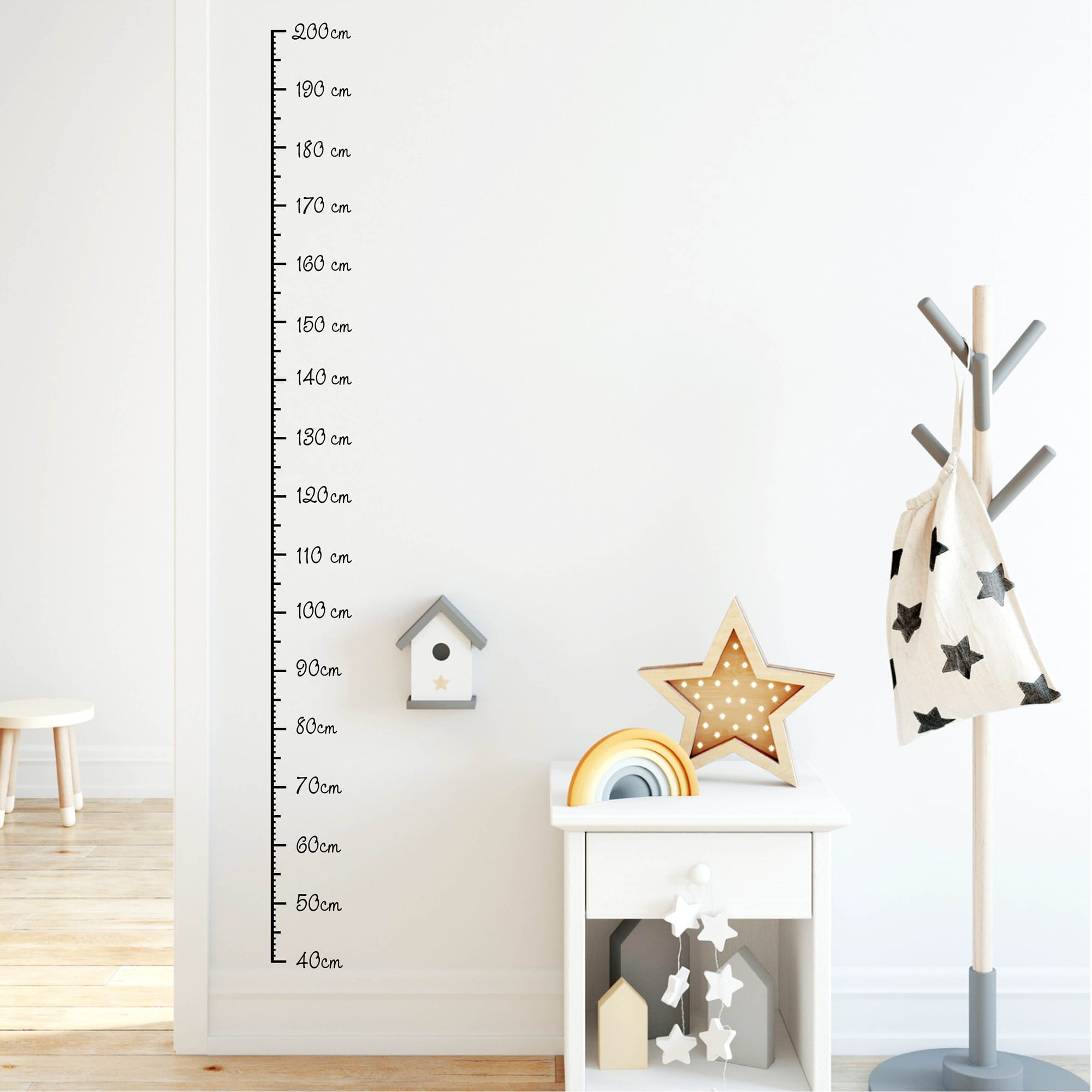 Wandtatto Kinderzimmer Messlatte Maßband 40 – 200 cm konturgeschnitten – ohne Hintergrundfolie, 1 cm Abstand