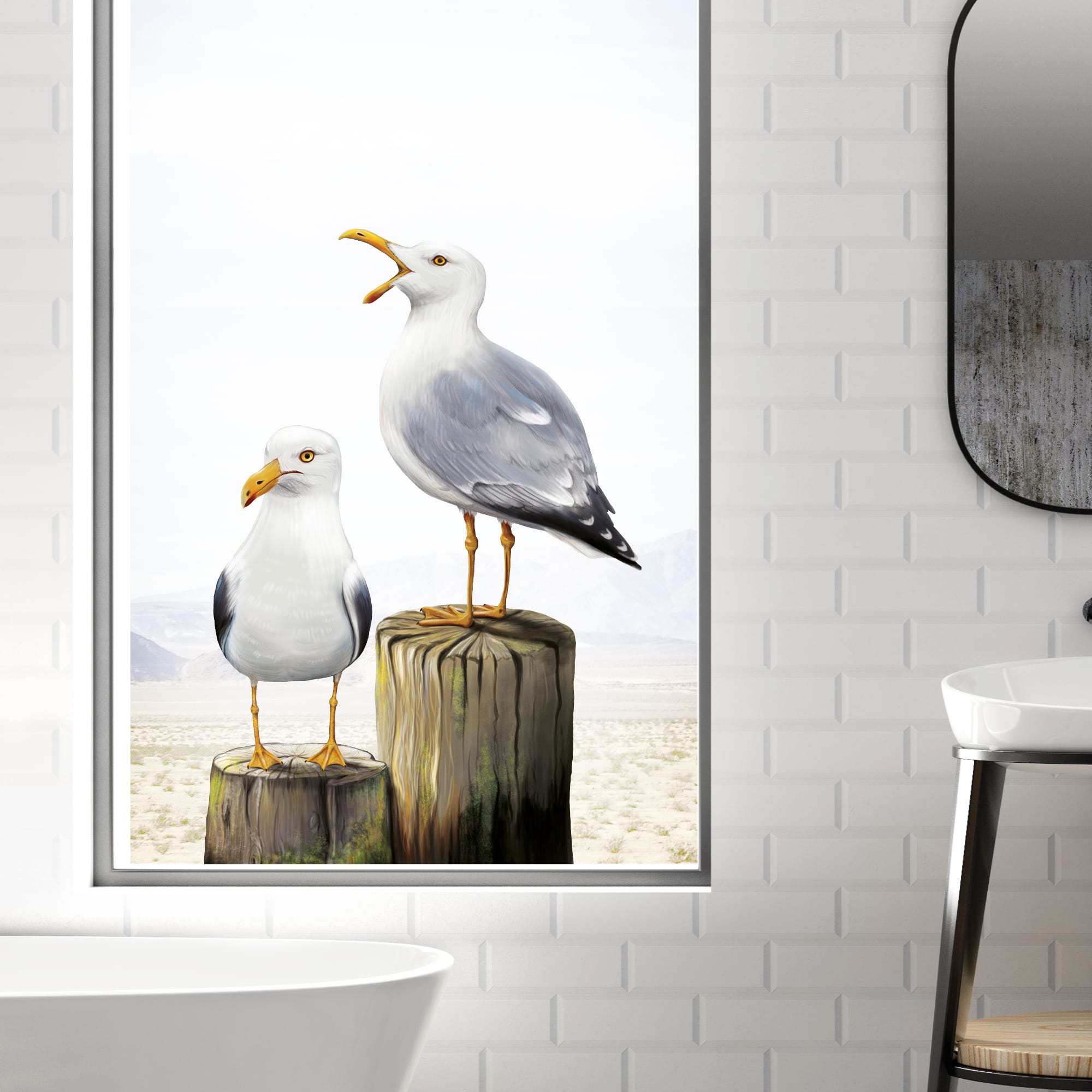 Auf dem Bild ist das Produkt: Fensterbild Frühling Möwen Möwe maritim Ostsee Urlaub Fensterdeko Kinderzimmer Kind Osterdeko Frühlingsdeko Vögel zum Preis von €13.90 abgebildet.