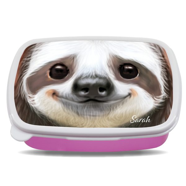 Auf dem Bild ist das Produkt: Brotdose Faultier personalisiert mit dem Wunschnamen, kratz- und bruchsicher, Geschenk Geburtstag, Ostergeschenk zum Preis von €19.9 abgebildet.