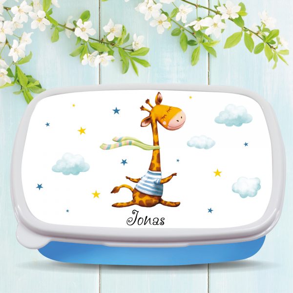 Auf dem Bild ist das Produkt: Brotdose Giraffe personalisiert mit dem Wunschnamen, kratz- und bruchsicher, Geschenk Geburtstag, Ostergeschenk zum Preis von €19.9 abgebildet.