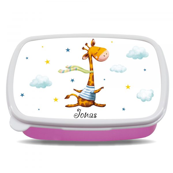 Auf dem Bild ist das Produkt: Brotdose Giraffe personalisiert mit dem Wunschnamen, kratz- und bruchsicher, Geschenk Geburtstag, Ostergeschenk zum Preis von €19.9 abgebildet.