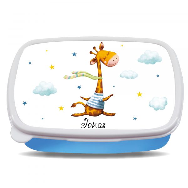 Auf dem Bild ist das Produkt: Brotdose Giraffe personalisiert mit dem Wunschnamen, kratz- und bruchsicher, Geschenk Geburtstag, Ostergeschenk zum Preis von €19.9 abgebildet.