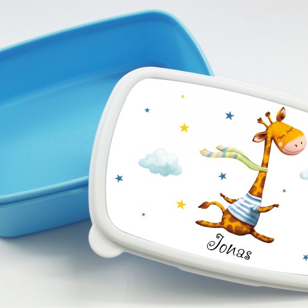 Auf dem Bild ist das Produkt: Brotdose Giraffe personalisiert mit dem Wunschnamen, kratz- und bruchsicher, Geschenk Geburtstag, Ostergeschenk zum Preis von €19.9 abgebildet.