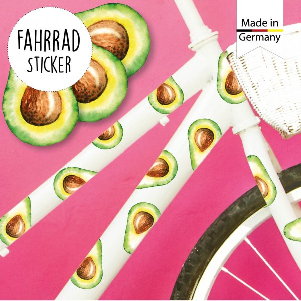 Auf dem Bild ist das Produkt: Fahrradaufkleber 24 farbige Avocado Fahrrad Sticker Fahrraddesign Kinderfahrrad, Geschenk Geburtstag zum Preis von €12.90 abgebildet.