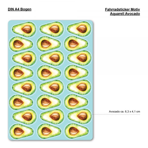 Auf dem Bild ist das Produkt: Fahrradaufkleber 24 farbige Avocado Fahrrad Sticker Fahrraddesign Kinderfahrrad, Geschenk Geburtstag zum Preis von €12.90 abgebildet.