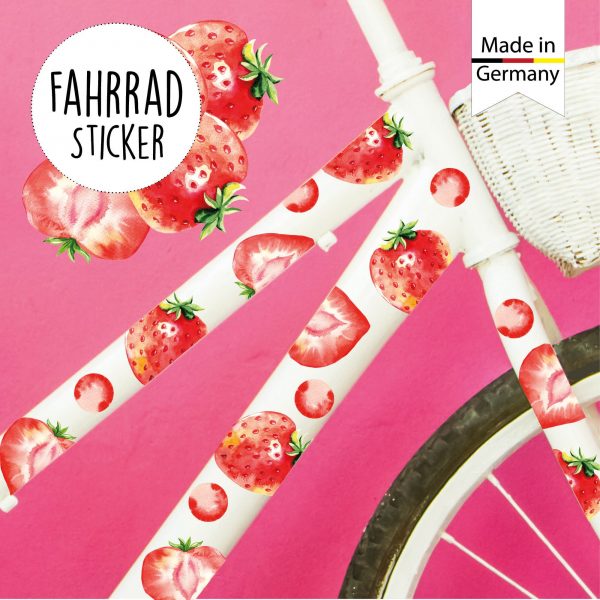 Auf dem Bild ist das Produkt: Fahrradaufkleber 36 Erdbeeren Obst Farbig Fahrrad Sticker Fahrraddesign Kinderfahrrad, Geschenk Geburtstag zum Preis von €12.90 abgebildet.