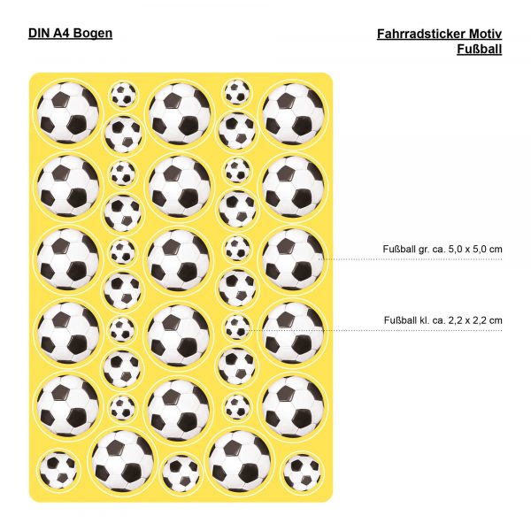 Auf dem Bild ist das Produkt: Fahrradaufkleber 38 Fußbälle Jungen Fahrrad Sticker Fahrraddesign zum Preis von €12.90 abgebildet.