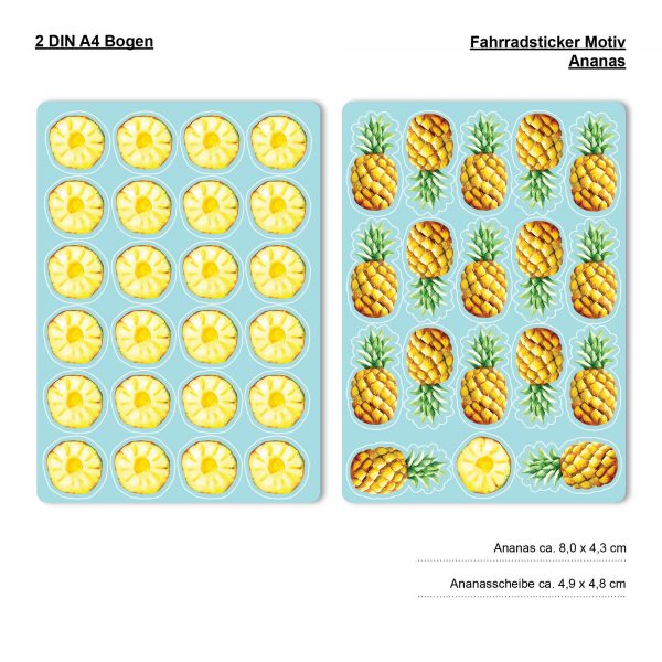 Auf dem Bild ist das Produkt: Fahrradaufkleber 39 Stk. Ananas Farbig Fahrrad Sticker Fahrraddesign Kinderfahrrad zum Preis von €16.90 abgebildet.
