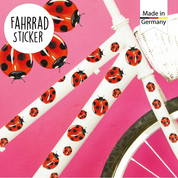 Auf dem Bild ist das Produkt: Fahrradaufkleber 40 Marienkäfer farbig Fahrrad Sticker Fahrraddesign Kinderfahrrad, Geschenk Geburtstag, Einschulung zum Preis von €12.90 abgebildet.