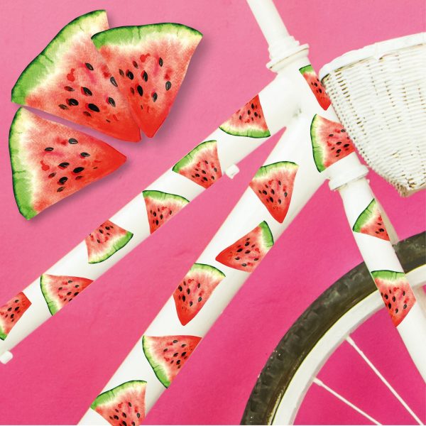 Auf dem Bild ist das Produkt: Fahrradaufkleber 40 Wassermelone Farbig Fahrrad Sticker Fahrraddesign Kinderfahrrad, Geschenk Geburtstag zum Preis von €16.90 abgebildet.