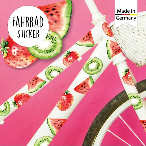 Auf dem Bild ist das Produkt: Fahrradaufkleber 48 Früchte Farbig Fahrrad Sticker Fahrraddesign Kinderfahrrad, Geschenk Geburtstag zum Preis von €16.90 abgebildet.