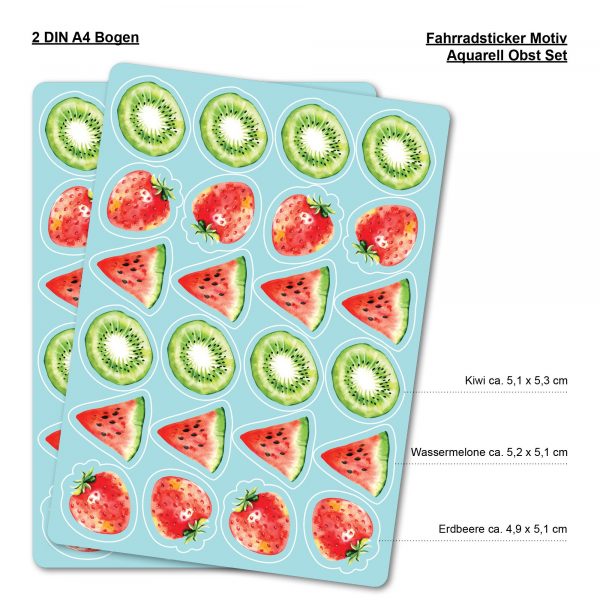 Auf dem Bild ist das Produkt: Fahrradaufkleber 48 Früchte Farbig Fahrrad Sticker Fahrraddesign Kinderfahrrad, Geschenk Geburtstag zum Preis von €16.90 abgebildet.