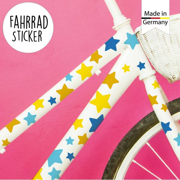 Auf dem Bild ist das Produkt: Fahrradaufkleber 54 Sterne farbig Fahrrad Sticker Fahrraddesign Kinderfahrrad, Einschulung zum Preis von €12.90 abgebildet.