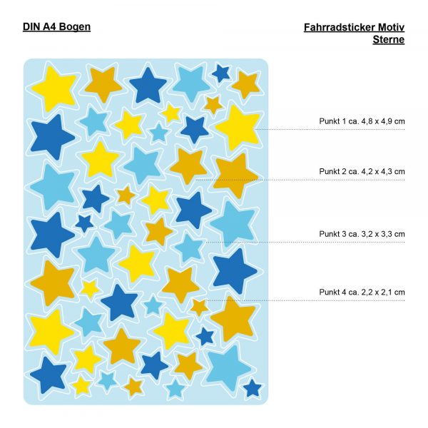 Auf dem Bild ist das Produkt: Fahrradaufkleber 54 Sterne farbig Fahrrad Sticker Fahrraddesign Kinderfahrrad, Einschulung zum Preis von €12.90 abgebildet.