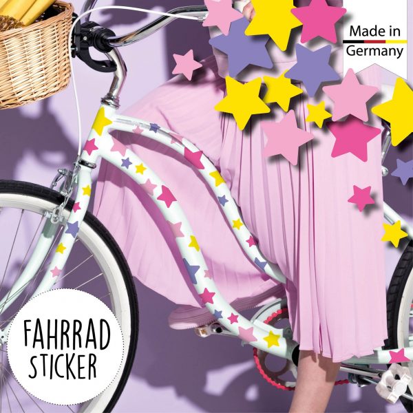 Auf dem Bild ist das Produkt: Fahrradaufkleber 54 Sterne Mädchen Fahrrad Sticker Fahrraddesign Kinderfahrrad, Geschenk Geburtstag zum Preis von €12.90 abgebildet.