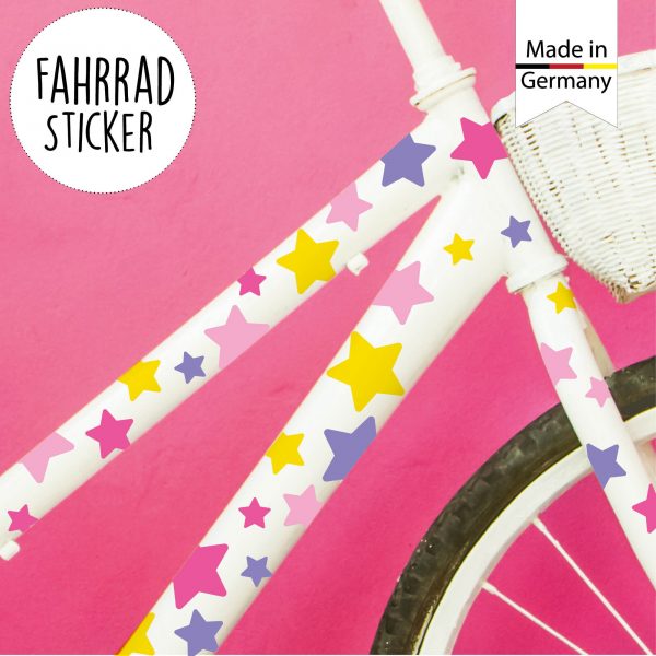 Auf dem Bild ist das Produkt: Fahrradaufkleber 54 Sterne Mädchen Fahrrad Sticker Fahrraddesign Kinderfahrrad, Geschenk Geburtstag zum Preis von €12.90 abgebildet.
