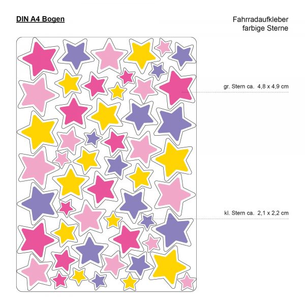 Auf dem Bild ist das Produkt: Fahrradaufkleber 54 Sterne Mädchen Fahrrad Sticker Fahrraddesign Kinderfahrrad, Geschenk Geburtstag zum Preis von €12.90 abgebildet.