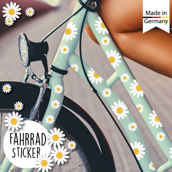Auf dem Bild ist das Produkt: Fahrradaufkleber 64 Gänseblümchen Farbig Fahrrad Sticker Fahrraddesign Kinderfahrrad Geburtstag Bike Einschulung zum Preis von €16.90 abgebildet.