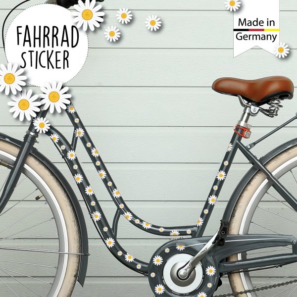 Auf dem Bild ist das Produkt: Fahrradaufkleber 64 Gänseblümchen Farbig Fahrrad Sticker Fahrraddesign Kinderfahrrad Geburtstag Bike Einschulung zum Preis von €16.90 abgebildet.