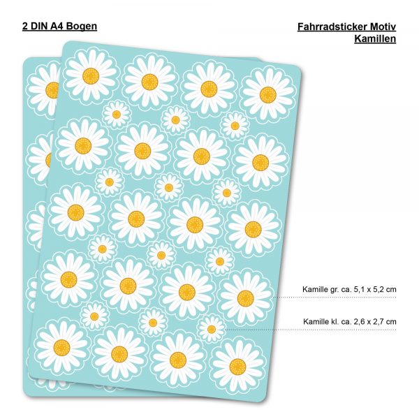 Auf dem Bild ist das Produkt: Fahrradaufkleber 64 Gänseblümchen Farbig Fahrrad Sticker Fahrraddesign Kinderfahrrad Geburtstag Bike Einschulung zum Preis von €16.90 abgebildet.