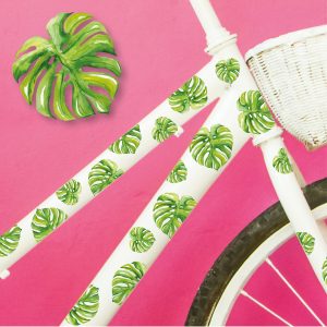 Fahrradaufkleber Monstera Blätter Farbig Fahrrad Sticker Fahrraddesign Kinderfahrrad, blumig Auf dem Bild ist das Produkt: Fahrradaufkleber Monstera Blätter Farbig Fahrrad Sticker Fahrraddesign Kinderfahrrad, blumig zum Preis von €12.90 abgebildet.