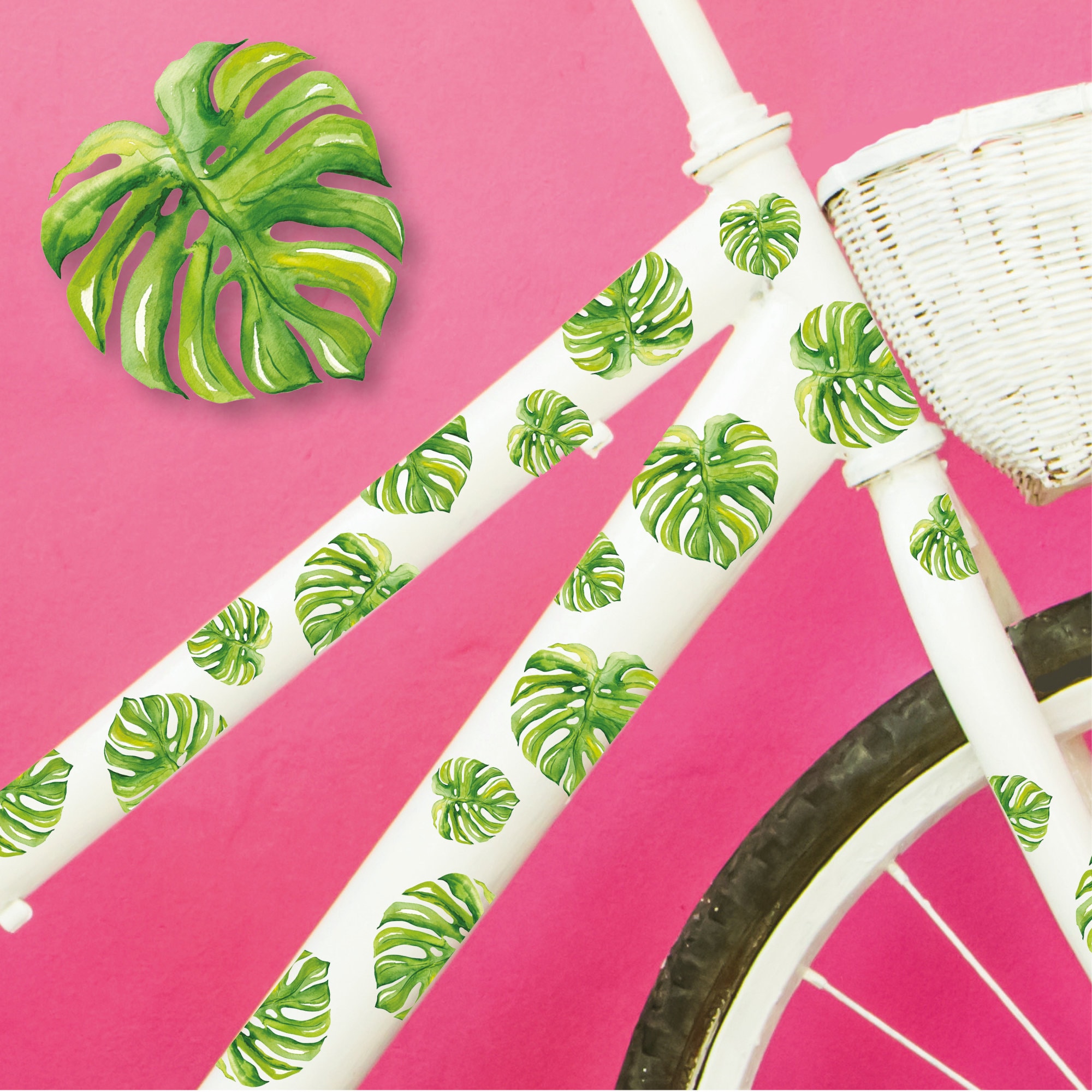 Fahrradaufkleber Monstera Blätter Farbig Fahrrad Sticker Fahrraddesign Kinderfahrrad, blumig