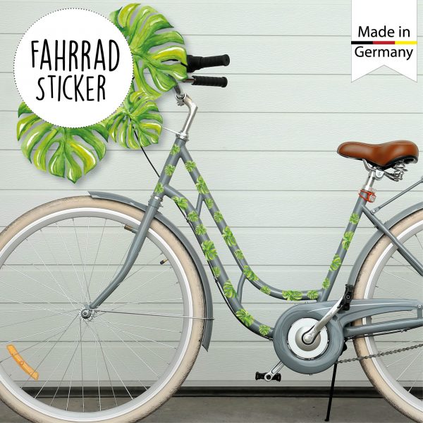 Auf dem Bild ist das Produkt: Fahrradaufkleber Monstera Blätter Farbig Fahrrad Sticker Fahrraddesign Kinderfahrrad, blumig zum Preis von €12.90 abgebildet.