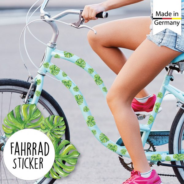 Auf dem Bild ist das Produkt: Fahrradaufkleber Monstera Blätter Farbig Fahrrad Sticker Fahrraddesign Kinderfahrrad, blumig zum Preis von €12.90 abgebildet.