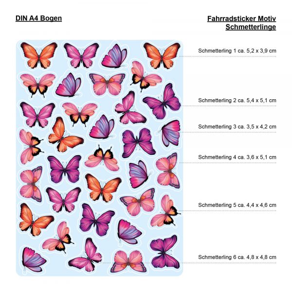 Auf dem Bild ist das Produkt: Fahrradaufkleber Rosa Schmetterlinge Fahrrad Sticker Fahrraddesign Kinderfahrrad, 34 Stück, Einschulung zum Preis von €12.90 abgebildet.