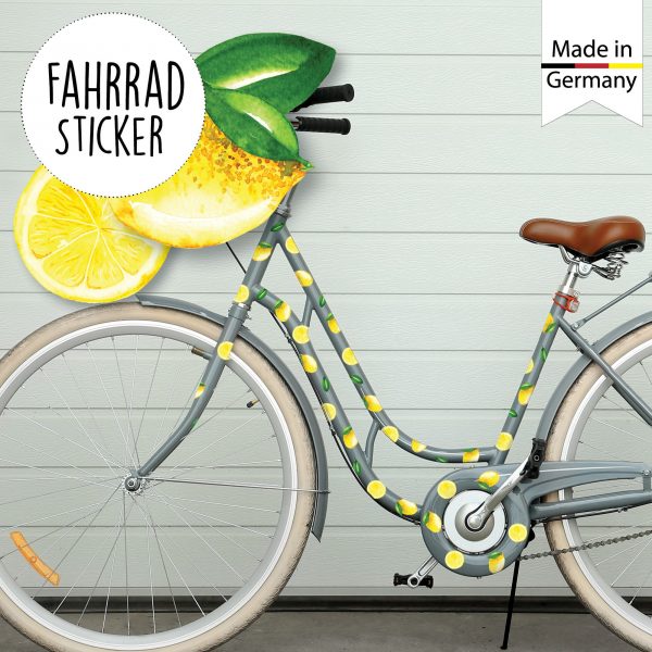 Auf dem Bild ist das Produkt: Fahrradaufkleber Zitrone Farbig Fahrrad 48 Sticker Fahrraddesign Kinderfahrrad, Geschenk zum Preis von €16.90 abgebildet.