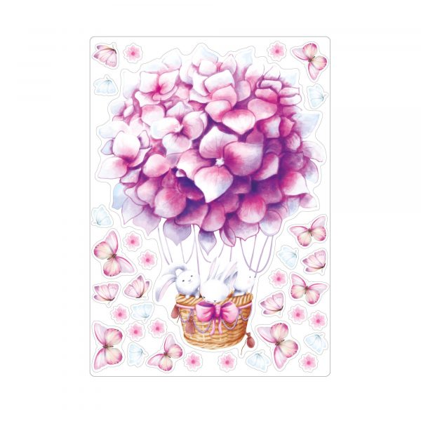 Auf dem Bild ist das Produkt: Fensterbild Frühling Heißluftballon rosa Hortensie mit Hasen Fensterdeko Kinderzimmer Kind Frühlingsdeko zum Preis von €14.9 abgebildet.