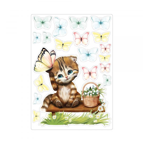 Auf dem Bild ist das Produkt: Fensterbild Frühling Katze Kätzchen mit Schmetterlingen Fensterdeko Kinderzimmer Kind, Frühlingsdeko, Osterdeko zum Preis von €13.9 abgebildet.