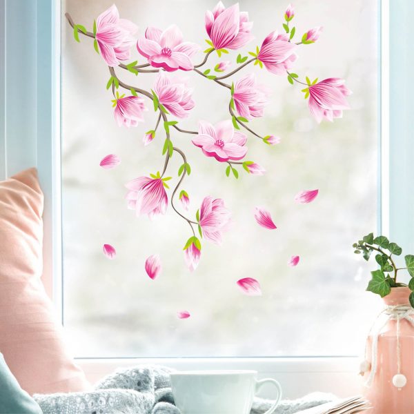 Auf dem Bild ist das Produkt: Fensterbild Frühling Ostern bunte Magnolien Blumenranke wiederverwendbar Fensterdeko Kinderzimmer Kind Frühlingsdeko zum Preis von €14.9 abgebildet.