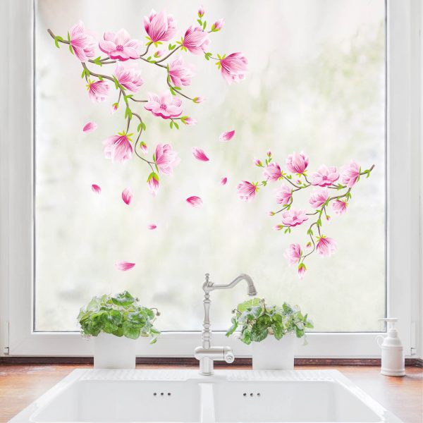 Auf dem Bild ist das Produkt: Fensterbild Frühling Ostern bunte Magnolien Blumenranke wiederverwendbar Fensterdeko Kinderzimmer Kind Frühlingsdeko zum Preis von €14.9 abgebildet.