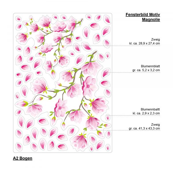 Auf dem Bild ist das Produkt: Fensterbild Frühling Ostern bunte Magnolien Blumenranke wiederverwendbar Fensterdeko Kinderzimmer Kind Frühlingsdeko zum Preis von €14.9 abgebildet.