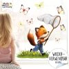 Auf dem Bild ist das Produkt: Fensterbild Frühling Ostern Fuchs Kescher Schmetterlinge Fensterdeko Kinderzimmer Kind, Osterdeko, Frühlingsdeko zum Preis von €14.9 abgebildet.