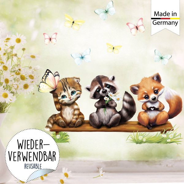 Auf dem Bild ist das Produkt: Fensterbild Frühling Ostern Wiederverwendbar Fuchs Waschbär Katze Schmetterlinge Fensterdeko Kinderzimmer Kind, Osterdeko, Frühlingsdeko zum Preis von €14.9 abgebildet.