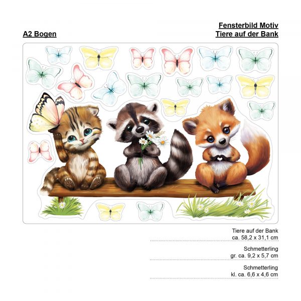Auf dem Bild ist das Produkt: Fensterbild Frühling Ostern Wiederverwendbar Fuchs Waschbär Katze Schmetterlinge Fensterdeko Kinderzimmer Kind, Osterdeko, Frühlingsdeko zum Preis von €14.9 abgebildet.