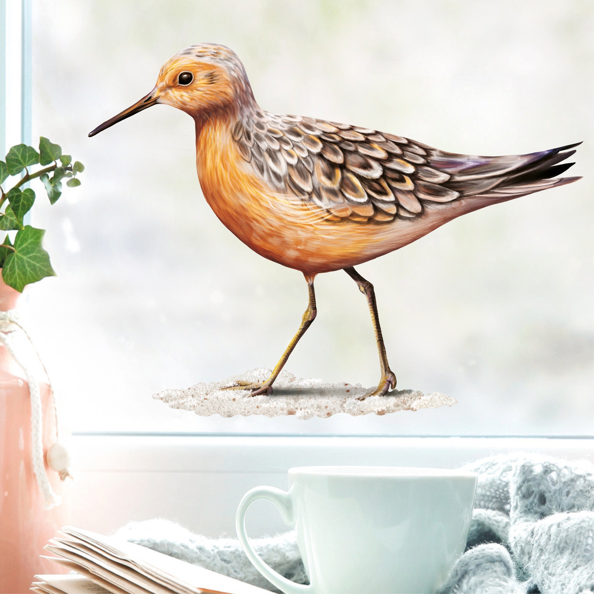 Fensterbild Frühling Strandläufer maritim Ostsee Urlaub Fensterdeko Kinderzimmer Kind Osterdeko Frühlingsdeko Vögel