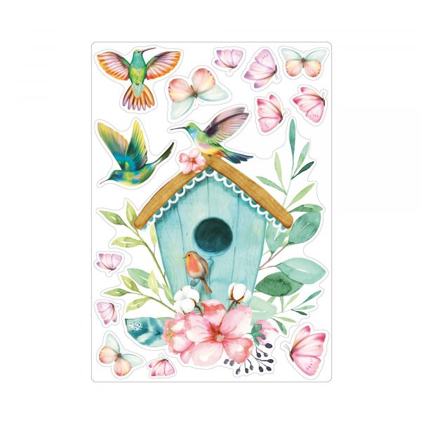 Auf dem Bild ist das Produkt: Fensterbild Frühling Vogelhäuschen mit Vögeln und Schmetterlingen Fensterdeko Kinderzimmer Kind, Frühlingsdeko, Osterdeko zum Preis von €13.9 abgebildet.