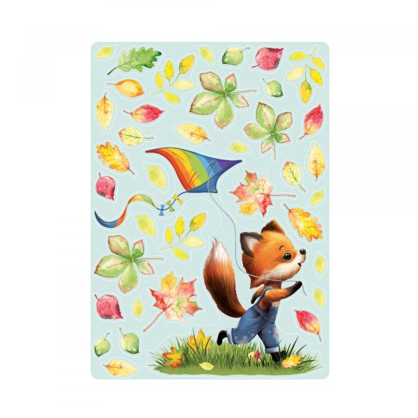 Auf dem Bild ist das Produkt: Fensterbild Herbst Herbstblätter Fuchs mit Drachen, bunt wiederverwendbare Fensteraufkleber Kinderzimmer Baby Kind zum Preis von €13.90 abgebildet.