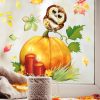 Auf dem Bild ist das Produkt: Fensterbild Herbst Herbstfrüchte Herbstblätter Kürbis mit Eule Halloween bunt wiederverwendbare Fensteraufkleber Kinderzimmer Baby Kind zum Preis von €13.90 abgebildet.