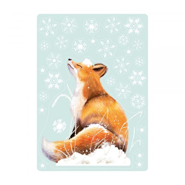Auf dem Bild ist das Produkt: Fensterbild Fuchs Profil Winter winterlicher Fensteraufkleber wiederverwendbare Fensterdeko Weihnachten Schneeflocken zum Preis von €13.90 abgebildet.