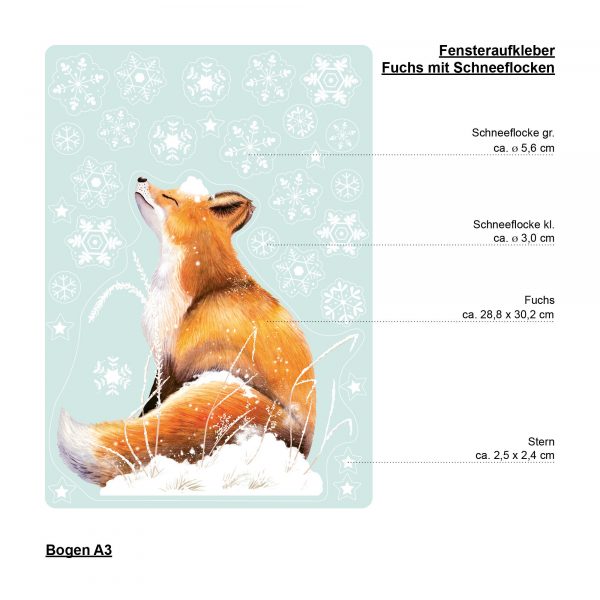 Auf dem Bild ist das Produkt: Fensterbild Fuchs Profil Winter winterlicher Fensteraufkleber wiederverwendbare Fensterdeko Weihnachten Schneeflocken zum Preis von €13.90 abgebildet.