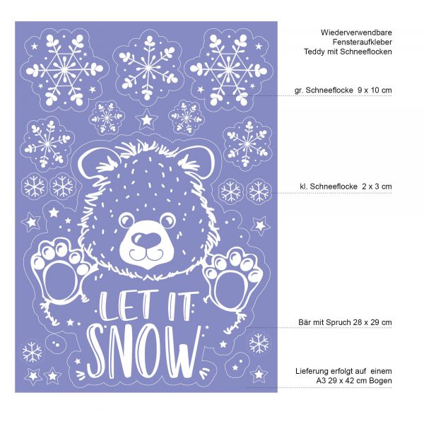 Auf dem Bild ist das Produkt: Fensterbild Weihnachten Weihnachtsbär Fensteraufkleber Schneeflocken WIEDERVERWENDBAR, Winterdekoration zum Preis von €17.90 abgebildet.