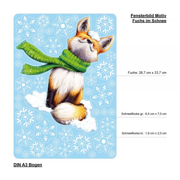 Auf dem Bild ist das Produkt: Fensterbild Weihnachten Winter Fuchs mit Schal und Schneeflocken Fensteraufkleber wiederverwendbar zum Preis von €13.90 abgebildet.