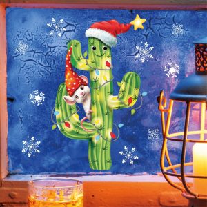 Auf dem Bild ist das Produkt: Fensterbild Weihnachten Winter Kaktus Maus Lichterkette Schneeflocken Fensteraufkleber zum Preis von €13.90 abgebildet.