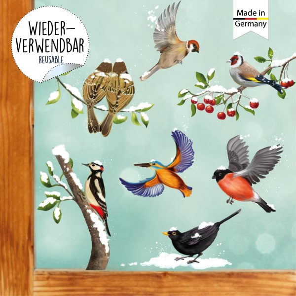 Auf dem Bild ist das Produkt: Fensterbild Weihnachten Winter Vögel Set mit Schnee, Fensterdeko winterlich, Adventsdeko zum Preis von €13.90 abgebildet.