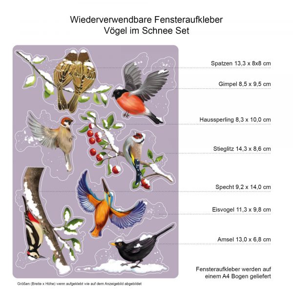 Auf dem Bild ist das Produkt: Fensterbild Weihnachten Winter Vögel Set mit Schnee, Fensterdeko winterlich, Adventsdeko zum Preis von €13.90 abgebildet.