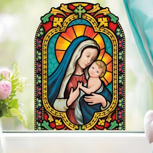 Fensterbild Winter Kirche Maria mit Kind wiederverwendbarer Fensteraufkleber Mosaik Weihnachten Auf dem Bild ist das Produkt: Fensterbild Winter Kirche Maria mit Kind wiederverwendbarer Fensteraufkleber Mosaik Weihnachten zum Preis von €9.90 abgebildet.